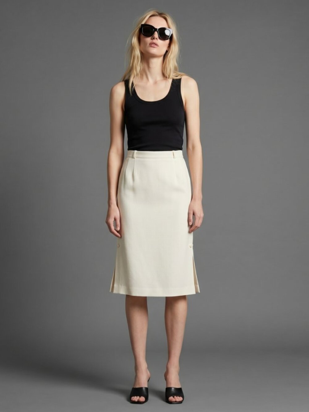 Vintage Midi Skirt Ivory Lined Japan Side Pleats